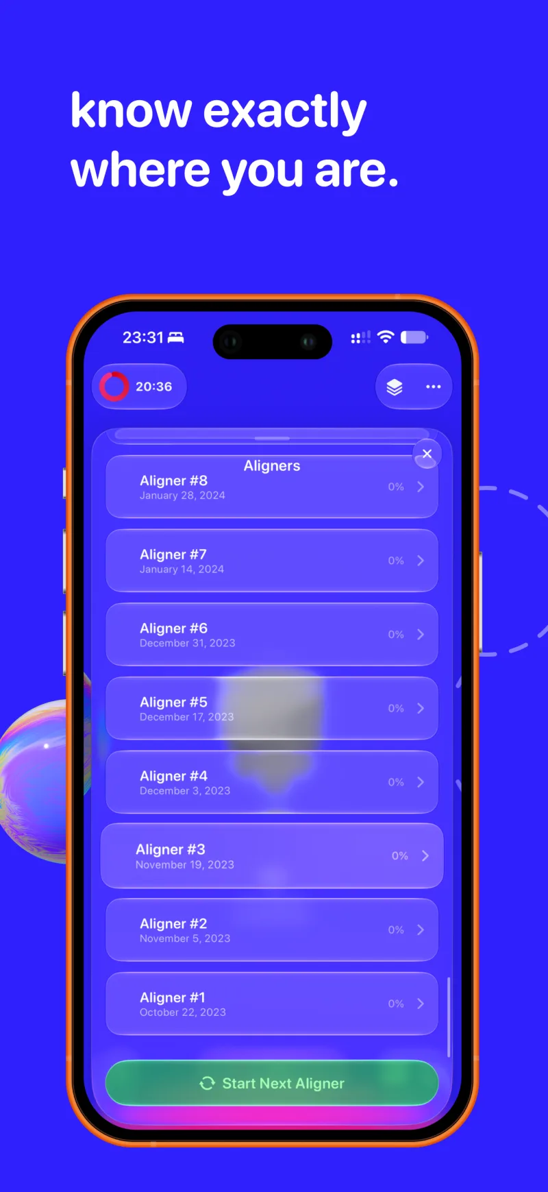 The aligner list with every start date