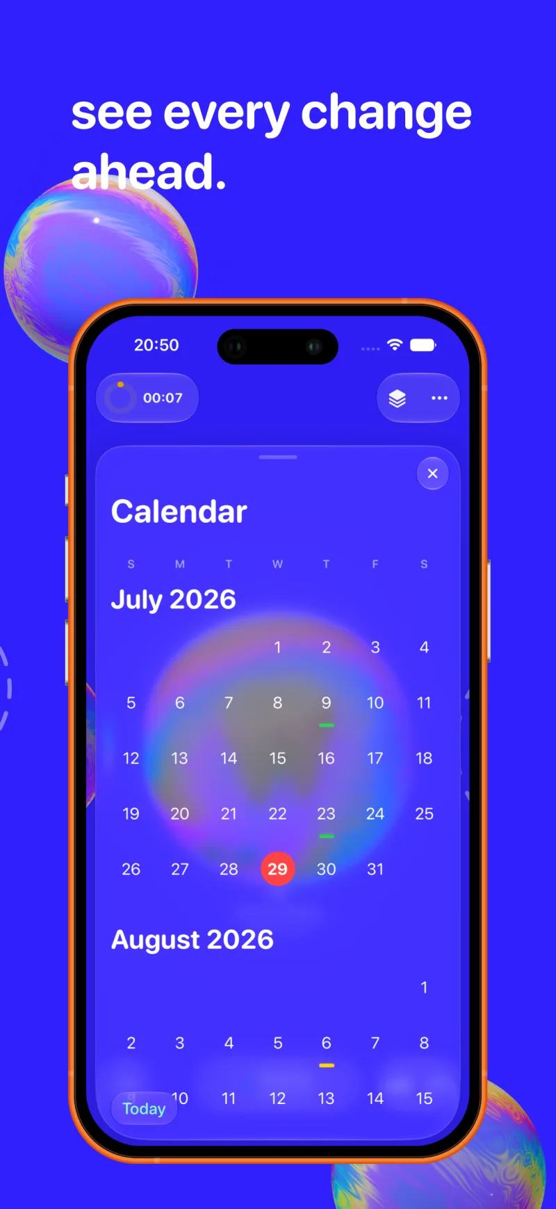 Calendar with wear history and upcoming changes
